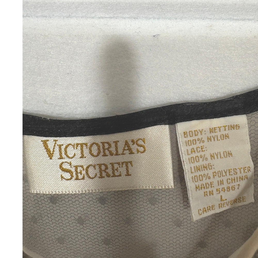 Victorias Secret Vintage Gold Label Black Polka Dot Lace Slip Dress Tan Large L - Picture 2 of 5